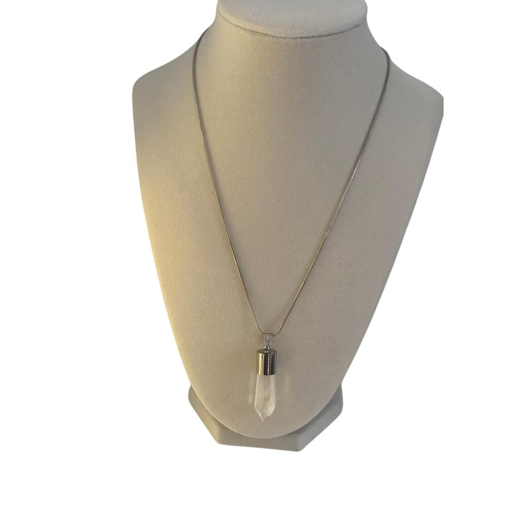 Silver Crystal Point Pendant Necklace Minimalist Healing Stone Jewelry - Picture 2 of 5